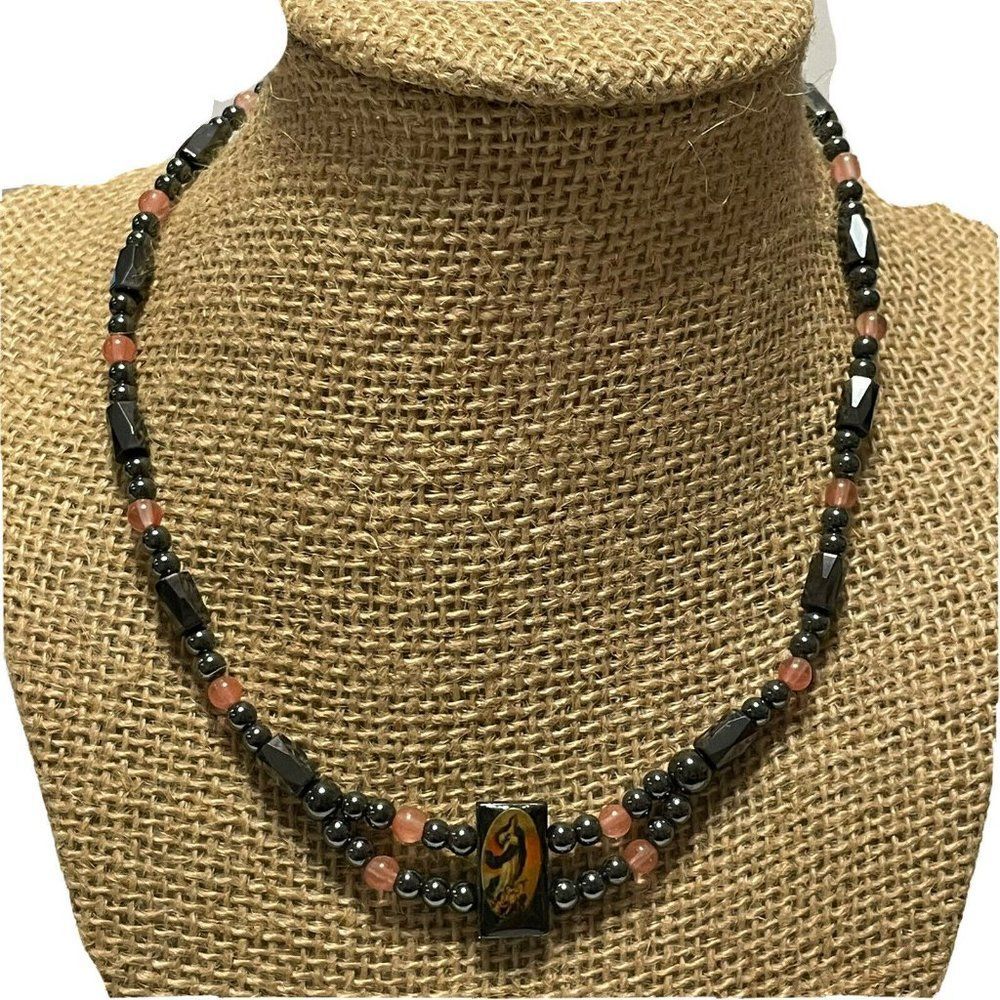 16” hematite magnetic religious Collar Choker necklace bracelet pink beads